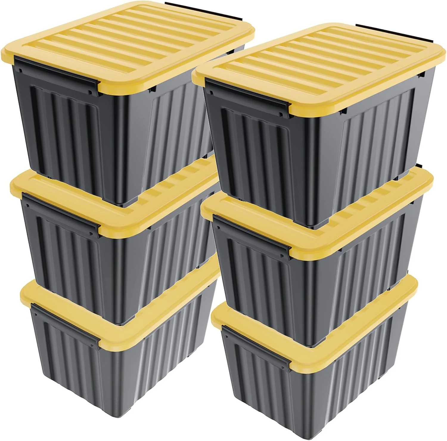 Nazhura 6-Pack 72QT Plastic Storage Bins with Latching Buckles, Stackable & Nestable Containers