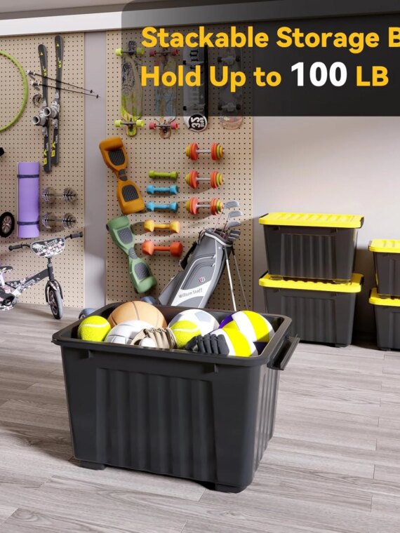 Nazhura 6-Pack 72QT Plastic Storage Bins with Latching Buckles, Stackable & Nestable Containers