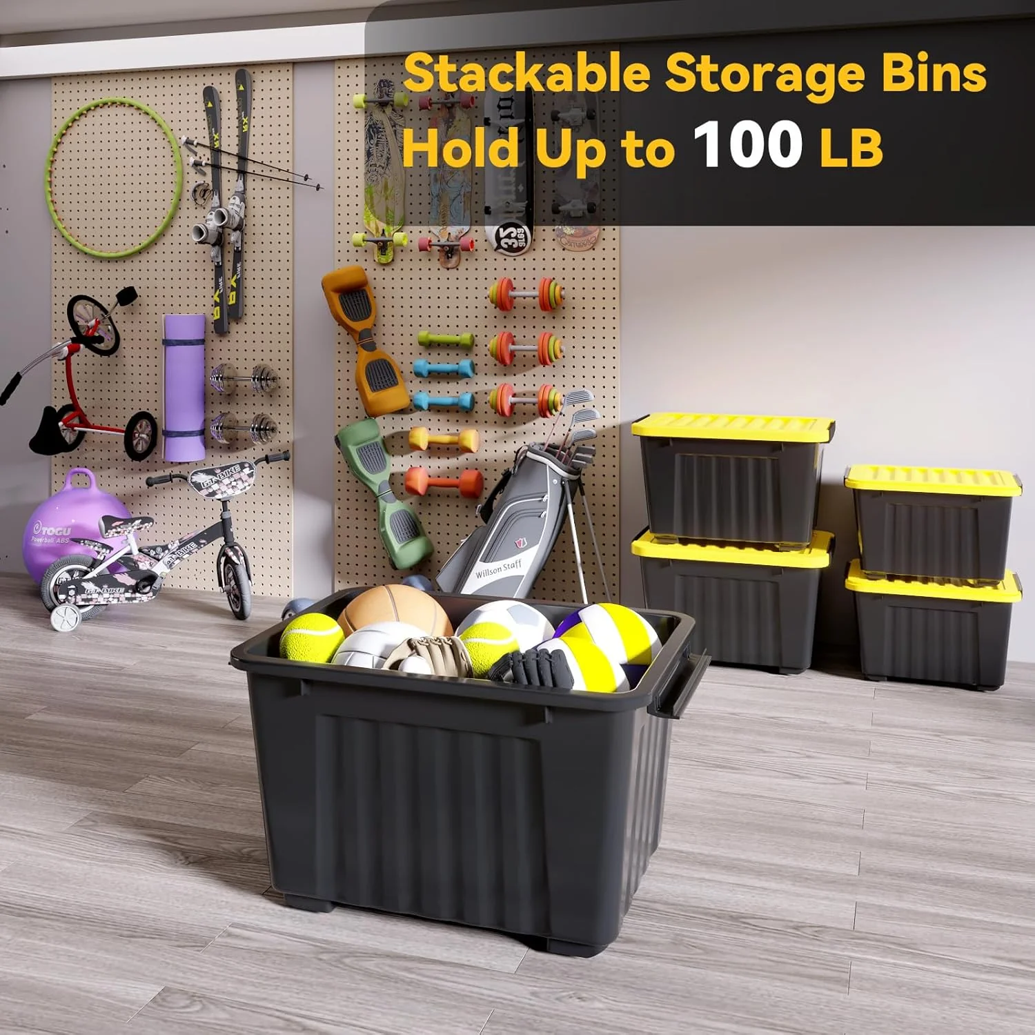 Nazhura 6-Pack 72QT Plastic Storage Bins with Latching Buckles, Stackable & Nestable Containers