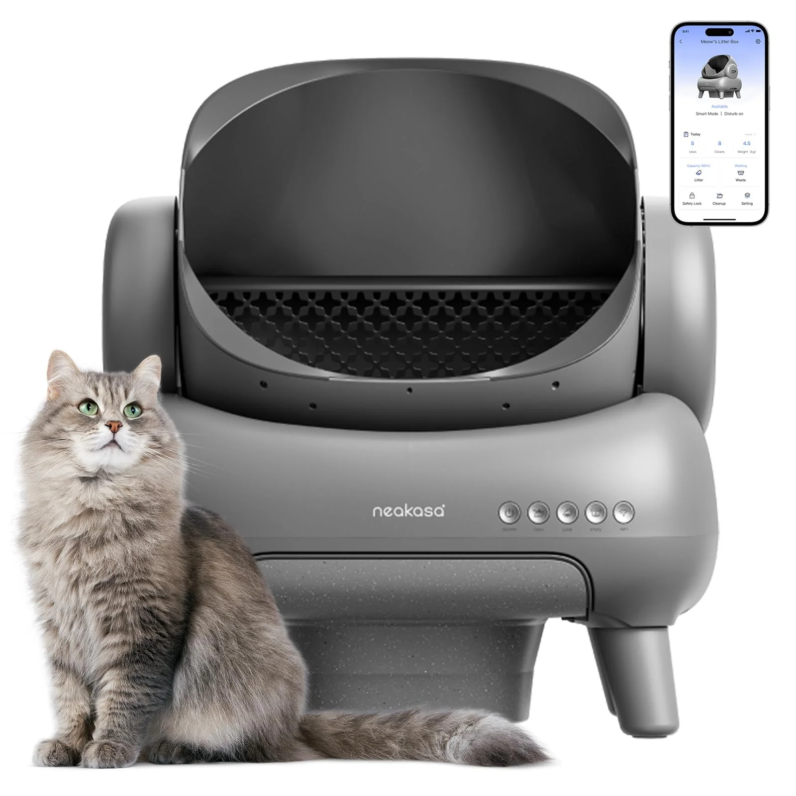 Neakasa M1 Open-Top Self-Cleaning Cat Litter Box, 11.23L Capacity, Multi-Cat Friendly, App-Controlled, Quiet Operation