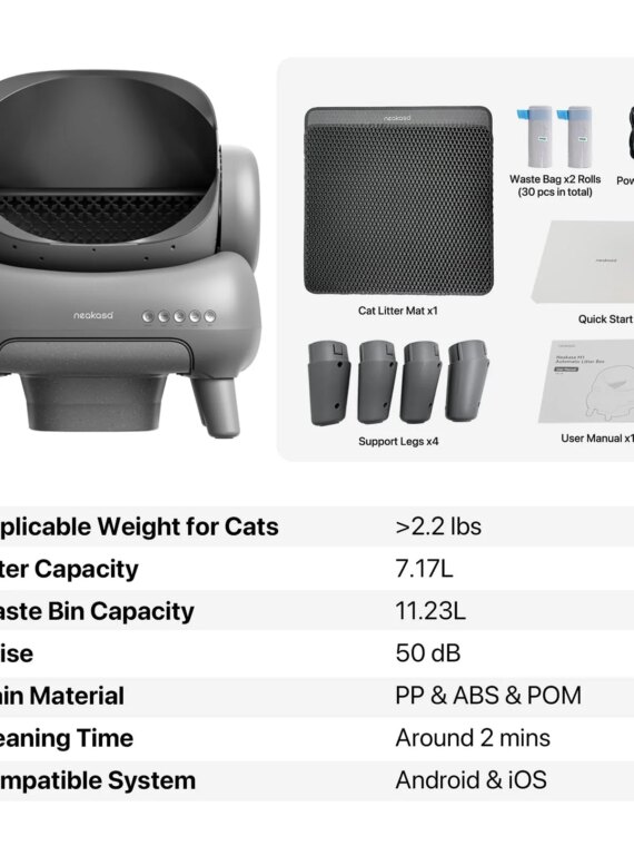 Neakasa M1 Open-Top Self-Cleaning Cat Litter Box, 11.23L Capacity, Multi-Cat Friendly, App-Controlled, Quiet Operation