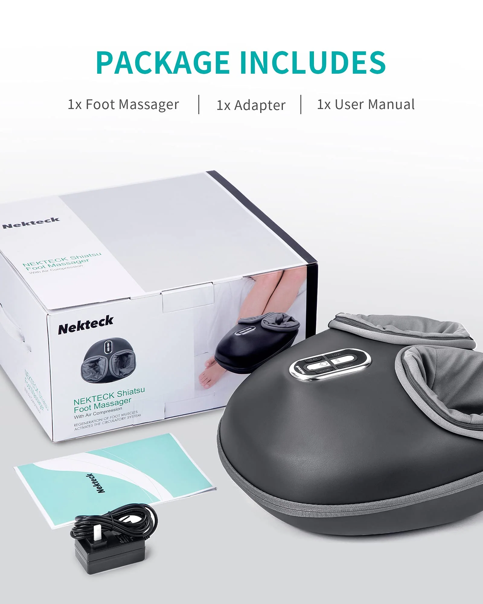 Nekteck Shiatsu Foot Massager with Heat, Adjustable Air Compression, Deep-Kneading Nodes, Removable Cover