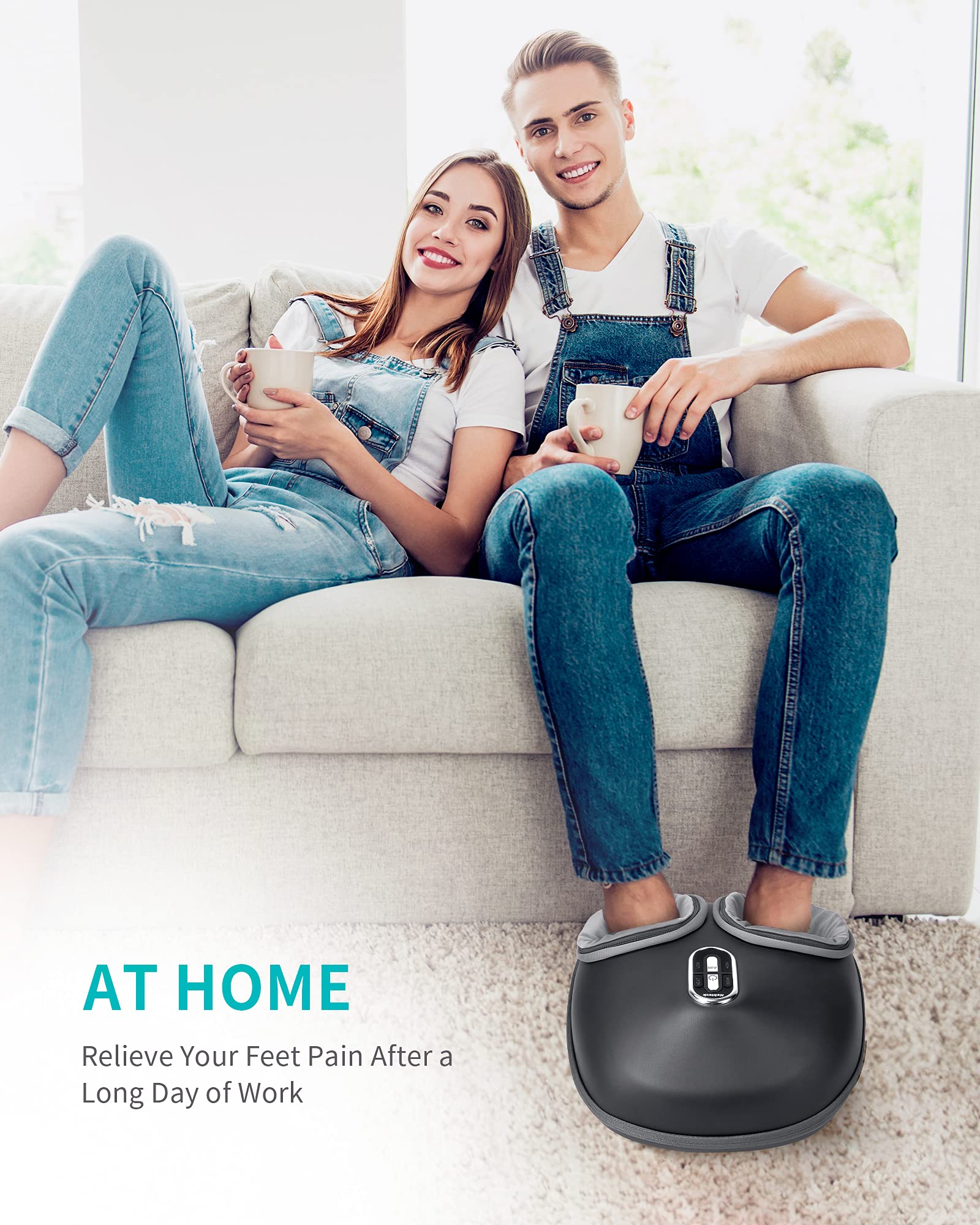 Nekteck Shiatsu Foot Massager with Heat, Adjustable Air Compression, Deep-Kneading Nodes, Removable Cover