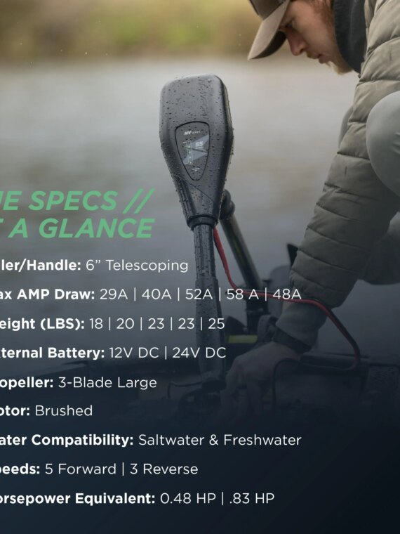 Newport NV Series 55lb Thrust Saltwater Electric Trolling Motor, 12V, Adjustable Shaft, Battery Meter, Telescoping Tiller