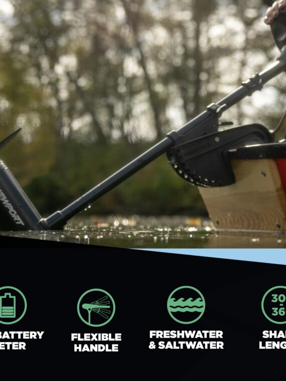 Newport NV Series 55lb Thrust Saltwater Electric Trolling Motor, 12V, Adjustable Shaft, Battery Meter, Telescoping Tiller