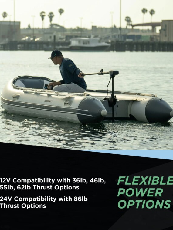 Newport NV Series 55lb Thrust Saltwater Electric Trolling Motor, 12V, Adjustable Shaft, Battery Meter, Telescoping Tiller