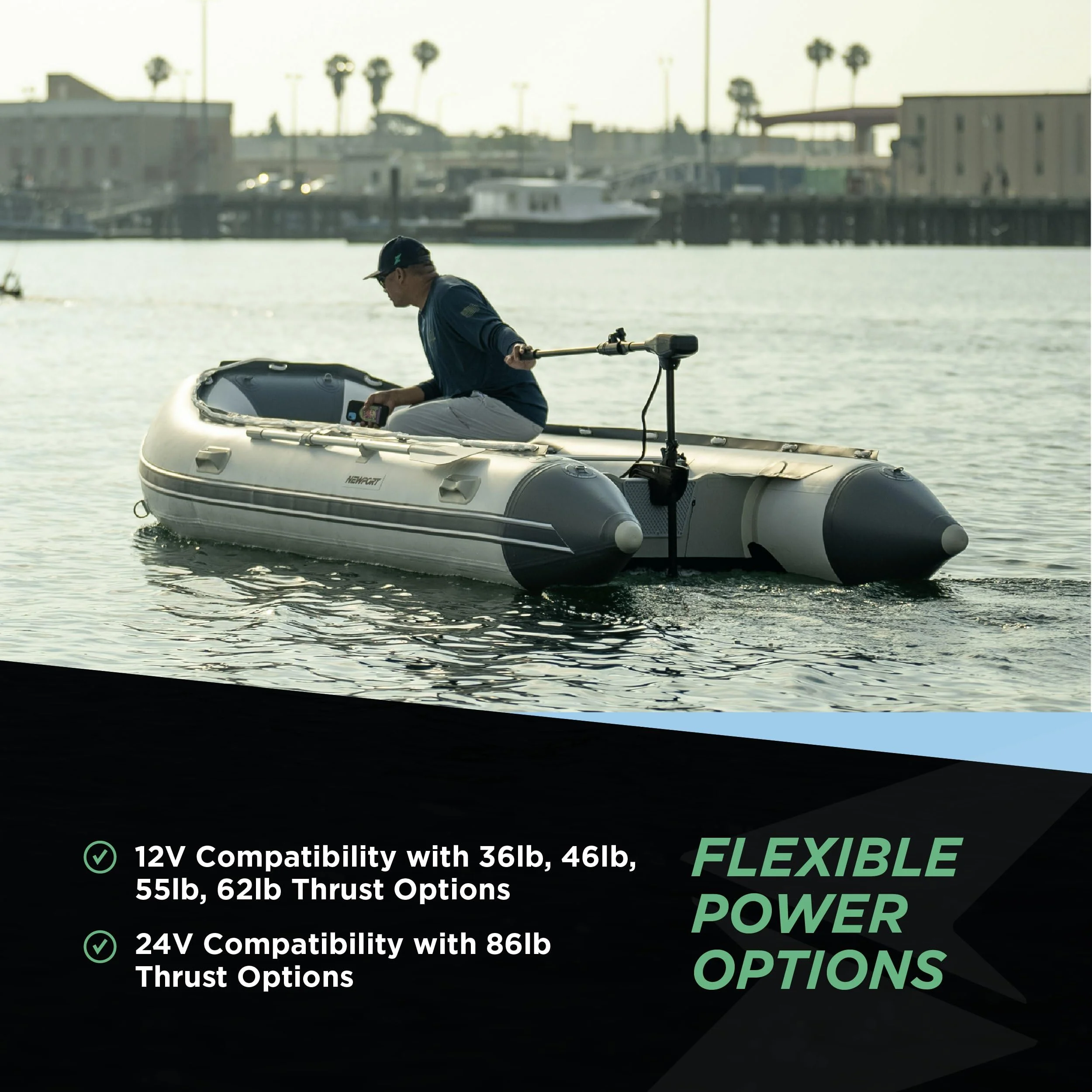 Newport NV Series 55lb Thrust Saltwater Electric Trolling Motor, 12V, Adjustable Shaft, Battery Meter, Telescoping Tiller