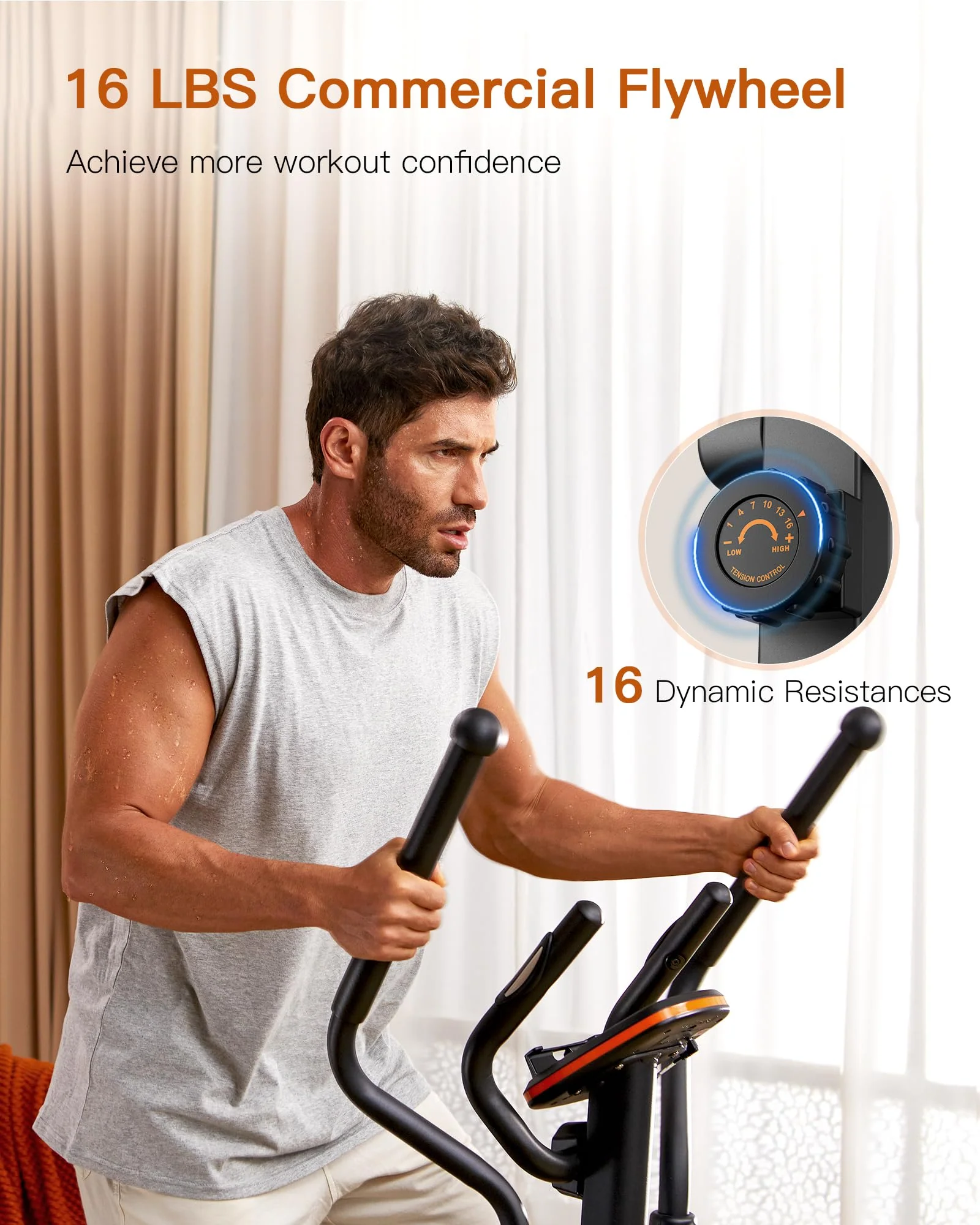 Niceday Elliptical Exercise Machine, Light-Commercial Grade, 16 Resistance Levels, Ultra-Silent, 400LBS Capacity, Home Gym Equipment