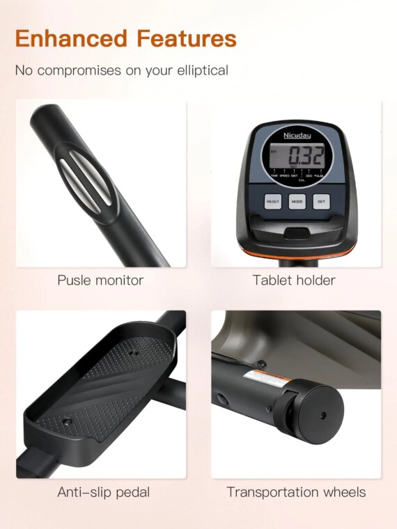 Niceday Elliptical Exercise Machine, Light-Commercial Grade, 16 Resistance Levels, Ultra-Silent, 400LBS Capacity, Home Gym Equipment