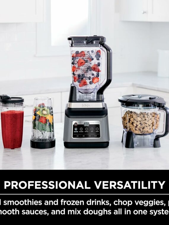 Ninja BN801 Professional Plus Kitchen System, 1400W, Auto-iQ, 5 Functions, 72-oz Blender, 64-oz Processor, 2 To-Go Cups, Grey