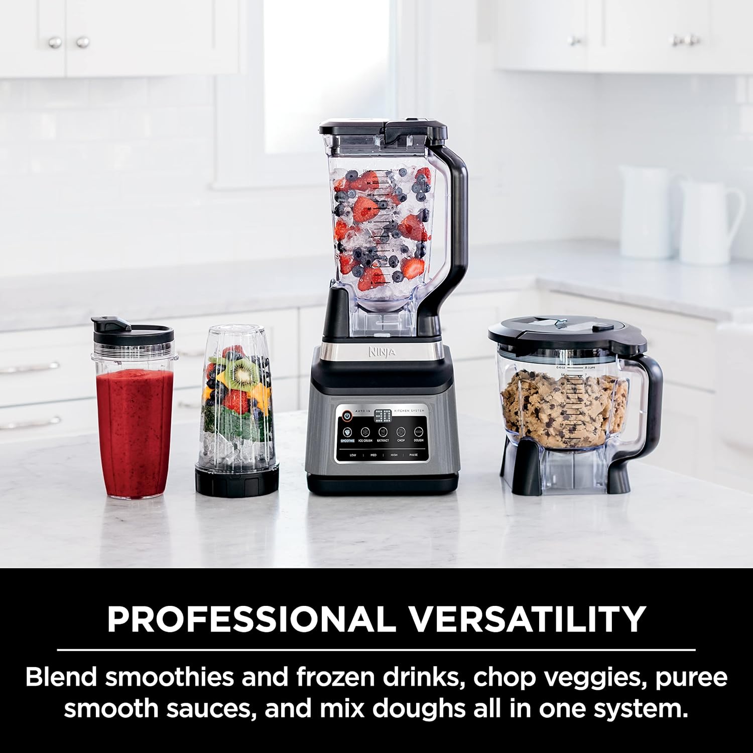 Ninja BN801 Professional Plus Kitchen System, 1400W, Auto-iQ, 5 Functions, 72-oz Blender, 64-oz Processor, 2 To-Go Cups, Grey