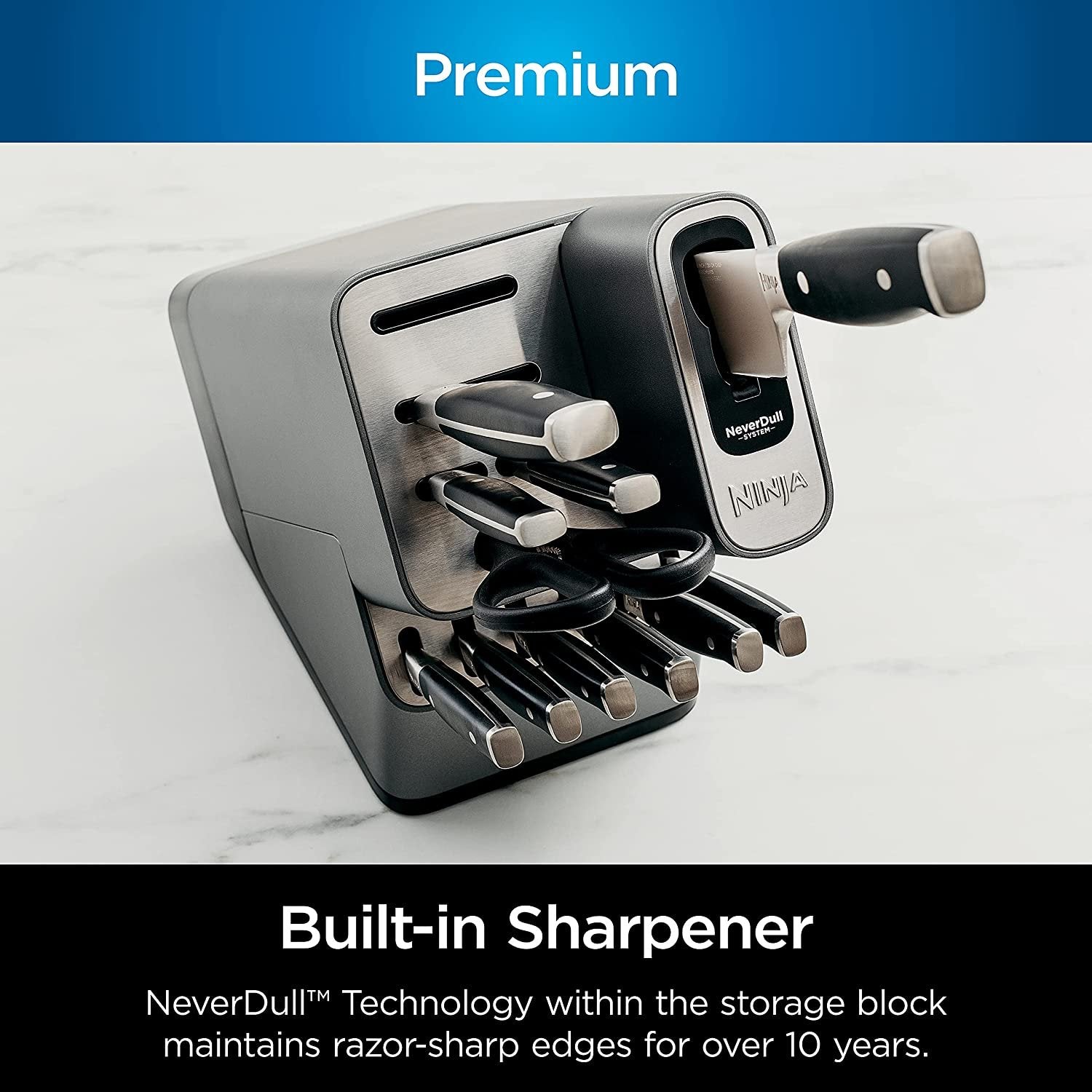 Ninja Foodi NeverDull 17-Piece Knife Block Set with Built-in Sharpener, Stainless Steel/Black