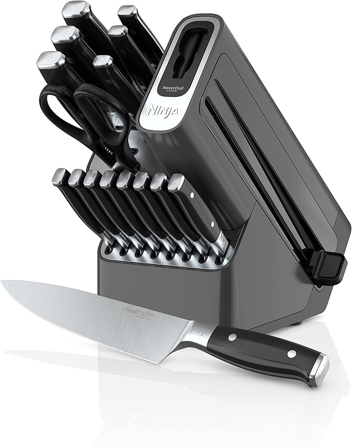Ninja Foodi NeverDull 17-Piece Knife Block Set with Built-in Sharpener, Stainless Steel/Black