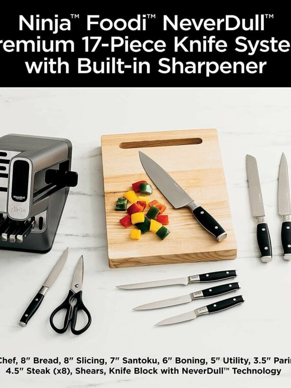 Ninja Foodi NeverDull 17-Piece Knife Block Set with Built-in Sharpener, Stainless Steel/Black