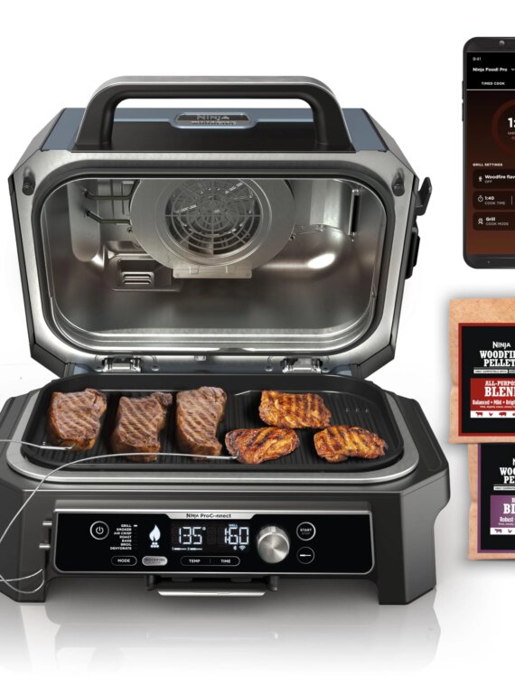 Ninja Woodfire Pro 7-in-1 Outdoor Grill & Smoker, XL Capacity, Smart App Control, Real Woodfire Flavors