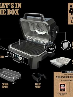 Ninja Woodfire Pro 7-in-1 Outdoor Grill & Smoker, XL Capacity, Smart App Control, Real Woodfire Flavors