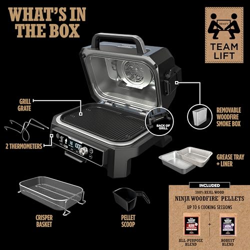Ninja Woodfire Pro 7-in-1 Outdoor Grill & Smoker, XL Capacity, Smart App Control, Real Woodfire Flavors