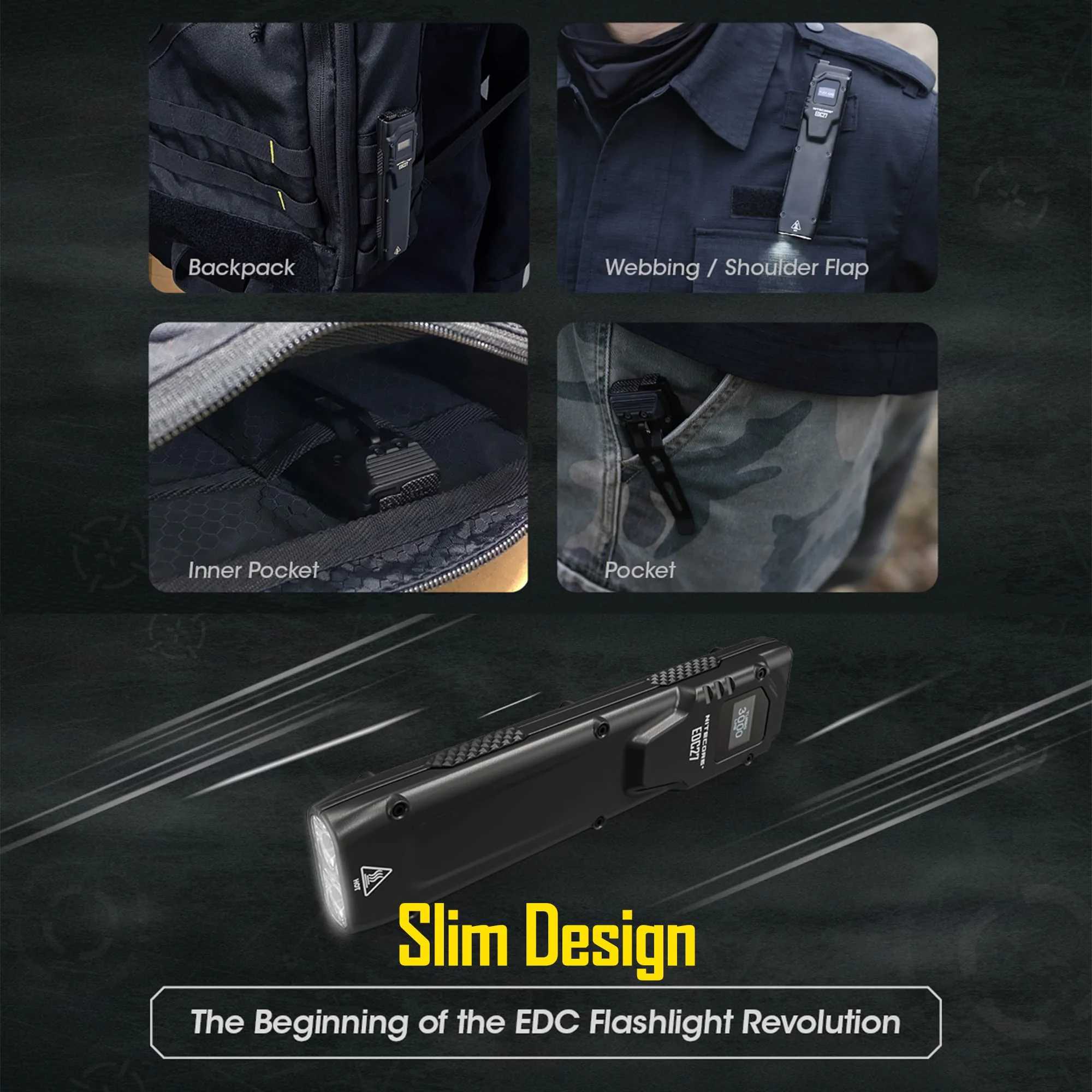 Nitecore EDC27 3000 Lumen Ultra Slim USB-C Rechargeable EDC Flashlight with Clip