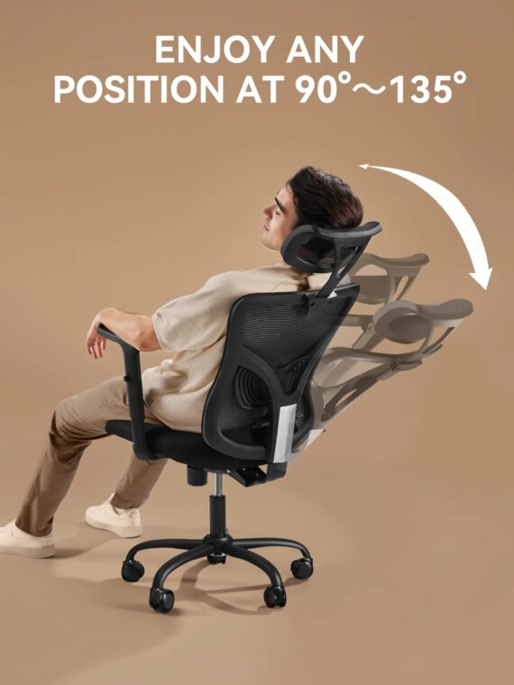 NOBLEWELL Ergonomic Office Chair, Adjustable Mesh Back, Memory Foam Seat, for Home & Office