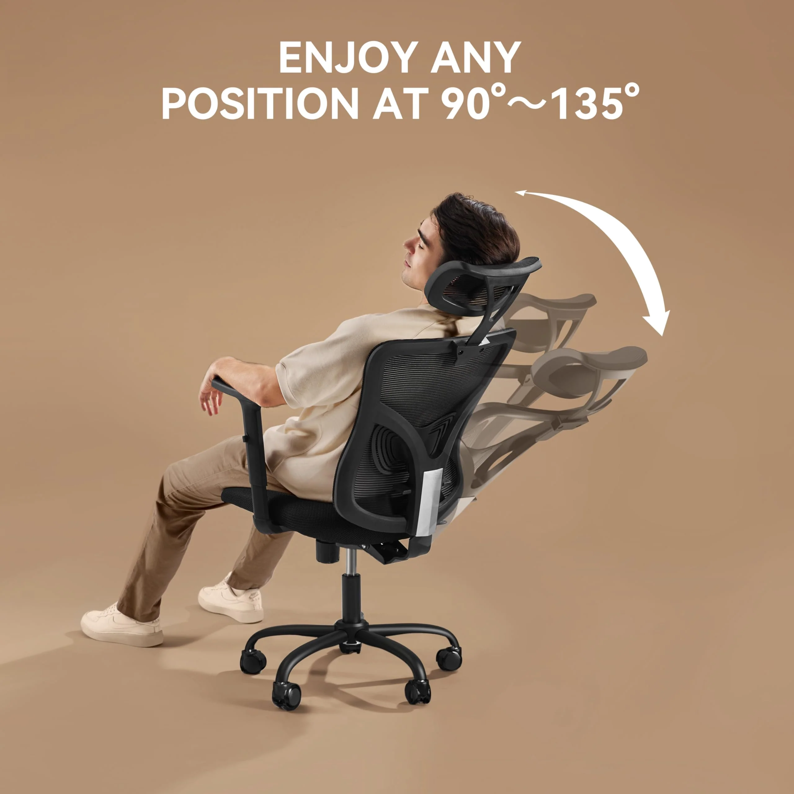 NOBLEWELL Ergonomic Office Chair, Adjustable Mesh Back, Memory Foam Seat, for Home & Office