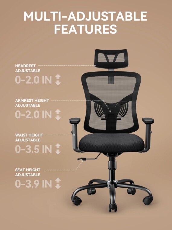 NOBLEWELL Ergonomic Office Chair, Adjustable Mesh Back, Memory Foam Seat, for Home & Office