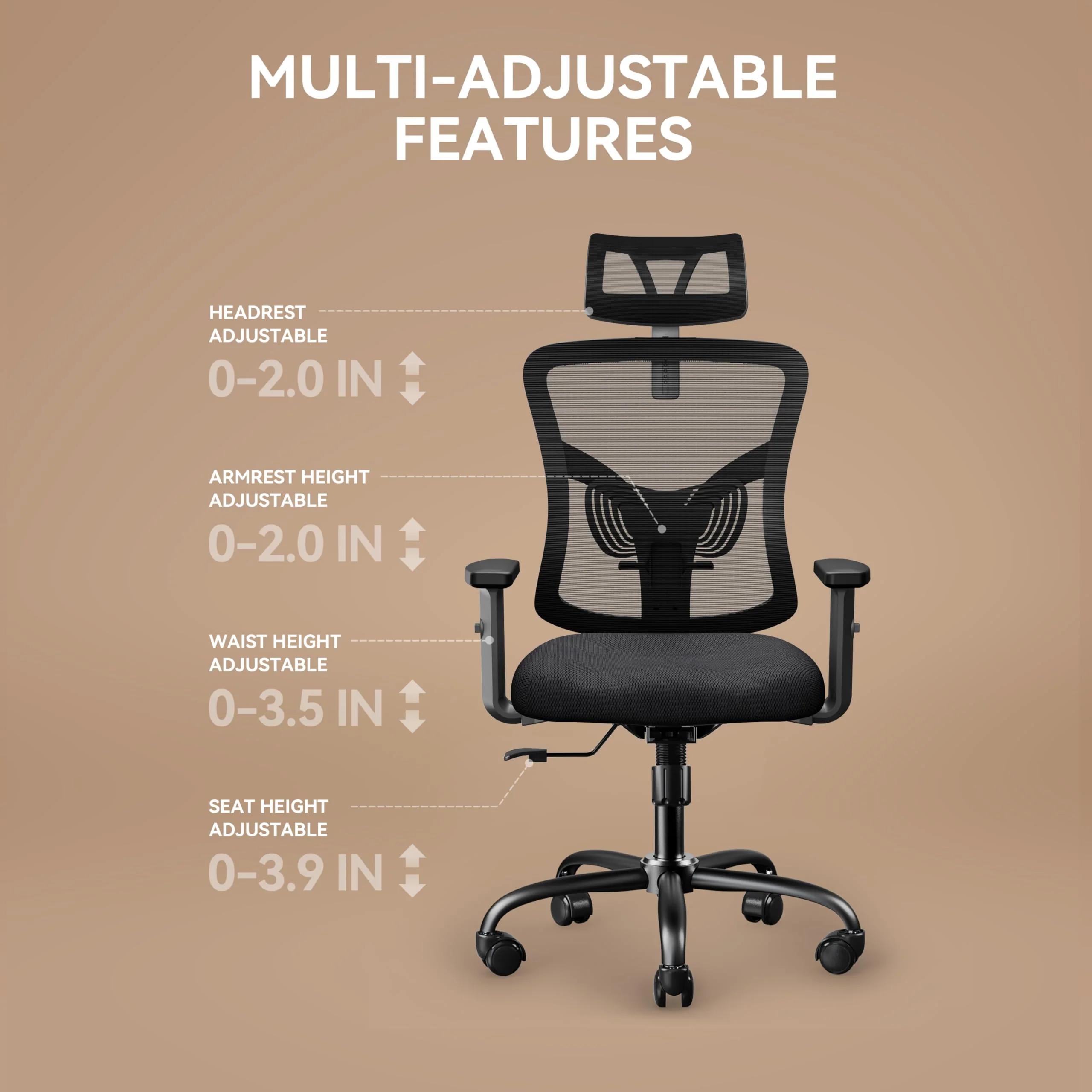 NOBLEWELL Ergonomic Office Chair, Adjustable Mesh Back, Memory Foam Seat, for Home & Office