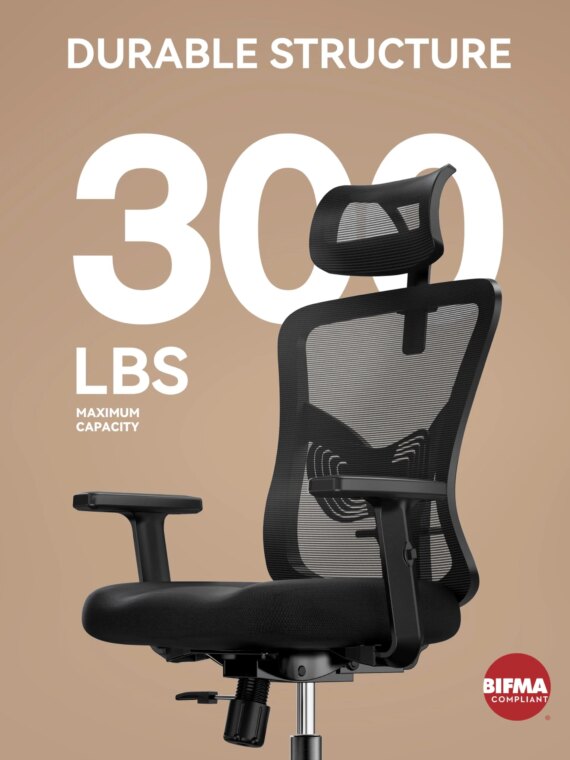 NOBLEWELL Ergonomic Office Chair, Adjustable Mesh Back, Memory Foam Seat, for Home & Office