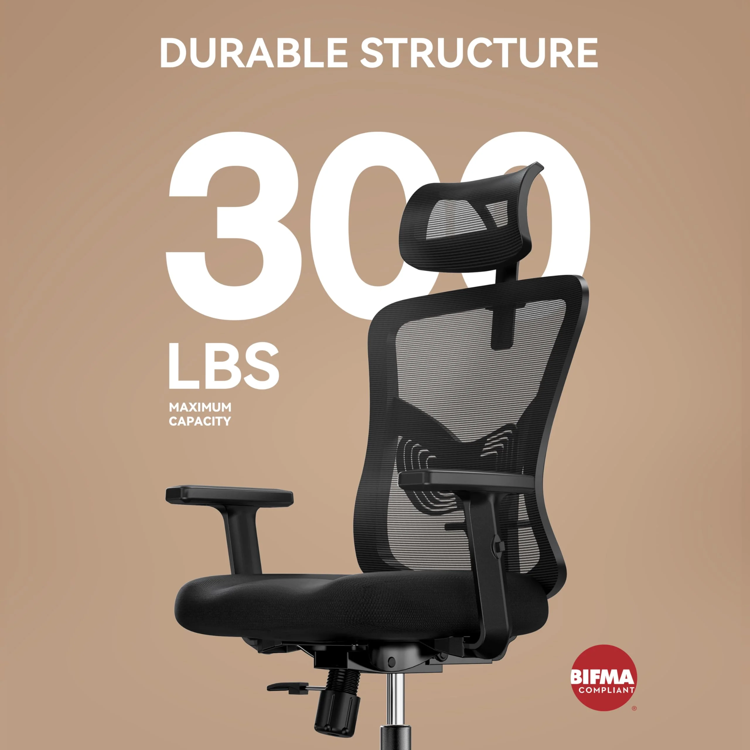 NOBLEWELL Ergonomic Office Chair, Adjustable Mesh Back, Memory Foam Seat, for Home & Office