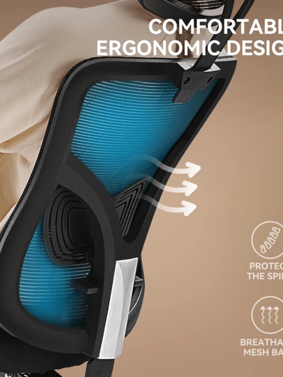 NOBLEWELL Ergonomic Office Chair, Adjustable Mesh Back, Memory Foam Seat, for Home & Office