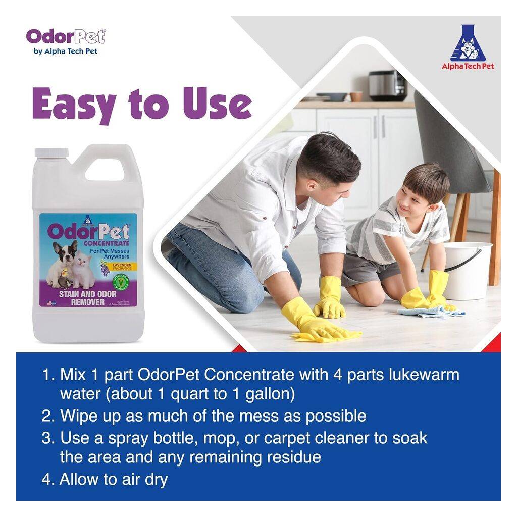 OdorPet Concentrate Stain & Pet Odor Remover 64 oz - Bio-Active Formula for Carpets & Floors by AlphaTech Pet