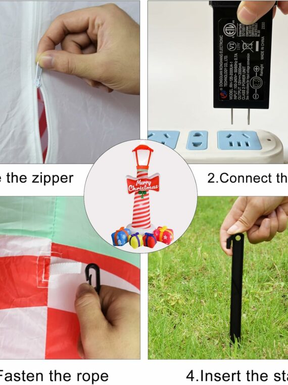 OILCUP 8FT Christmas Inflatable Lighthouse with LED Lights, Vinyl Yard Decoration with Gift Boxes for Garden & Outdoor Holiday Decor