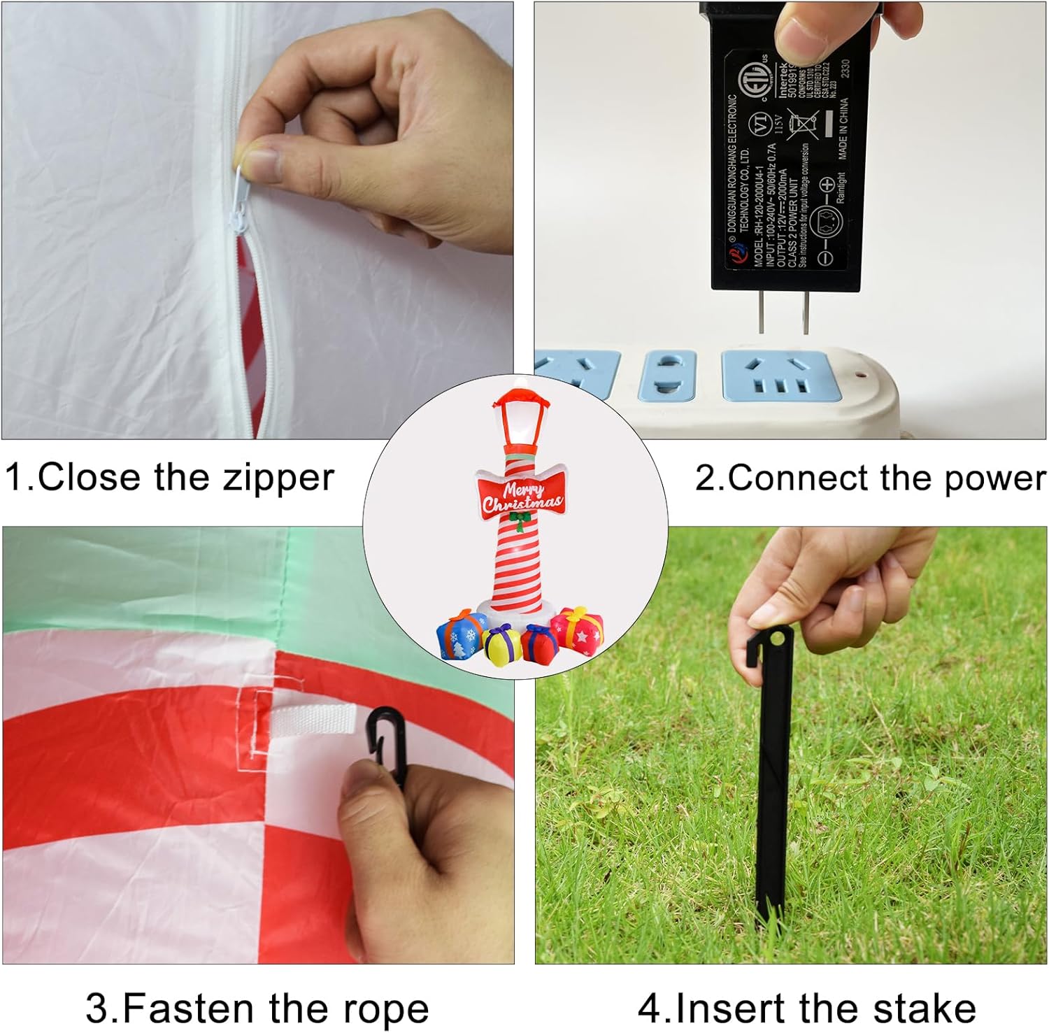 OILCUP 8FT Christmas Inflatable Lighthouse with LED Lights, Vinyl Yard Decoration with Gift Boxes for Garden & Outdoor Holiday Decor