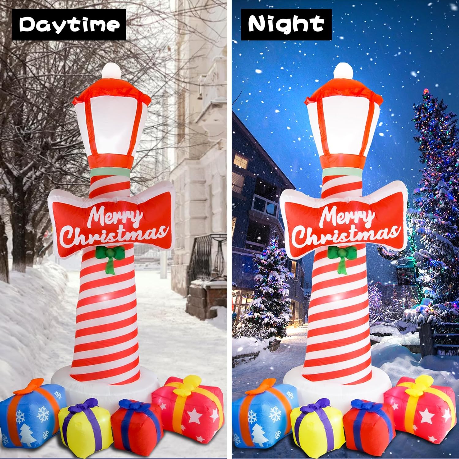 OILCUP 8FT Christmas Inflatable Lighthouse with LED Lights, Vinyl Yard Decoration with Gift Boxes for Garden & Outdoor Holiday Decor