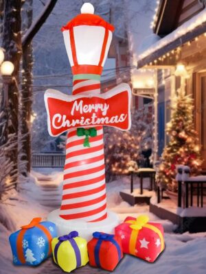 OILCUP 8FT Christmas Inflatable Lighthouse with LED Lights, Vinyl Yard Decoration with Gift Boxes for Garden & Outdoor Holiday Decor