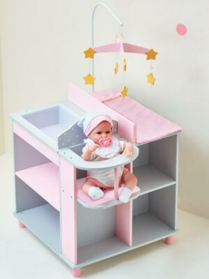 Olivia’s Little World Baby Doll Changing Station with Storage, Gray/Pink, for Kids 3+