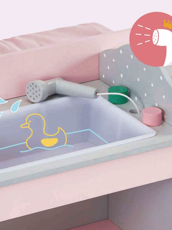 Olivia’s Little World Baby Doll Changing Station with Storage, Gray/Pink, for Kids 3+