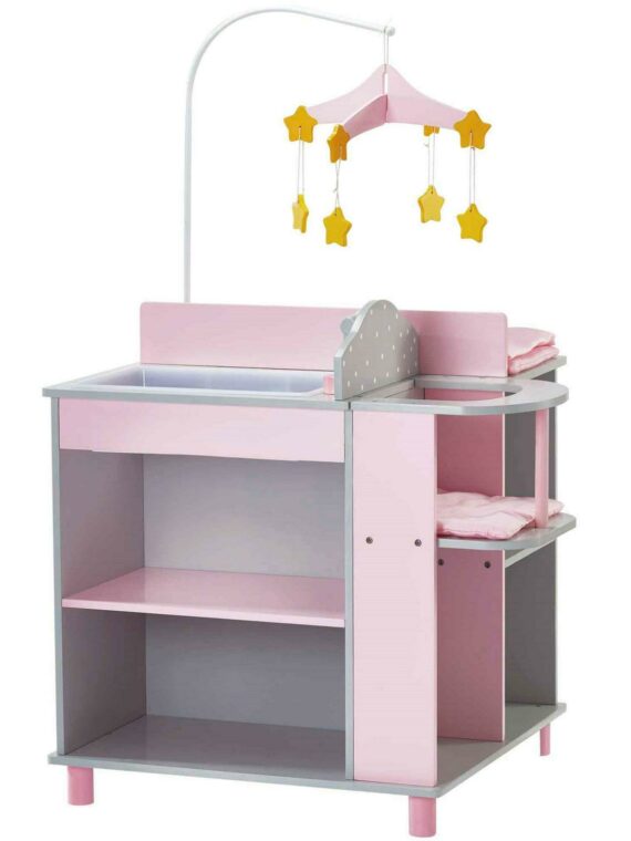 Olivia’s Little World Baby Doll Changing Station with Storage, Gray/Pink, for Kids 3+