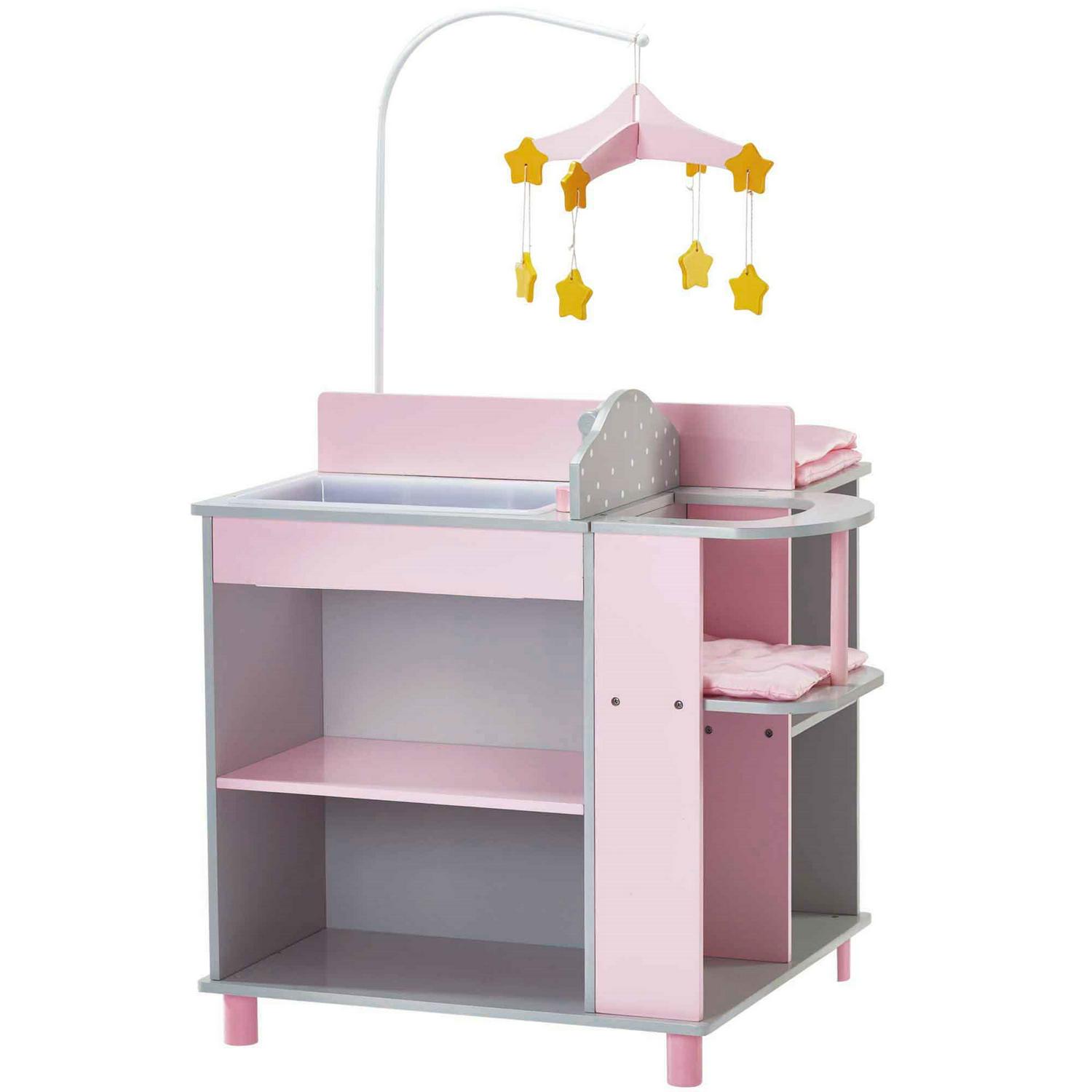 Olivia’s Little World Baby Doll Changing Station with Storage, Gray/Pink, for Kids 3+