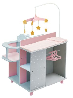 Olivia’s Little World Baby Doll Changing Station with Storage, Gray/Pink, for Kids 3+