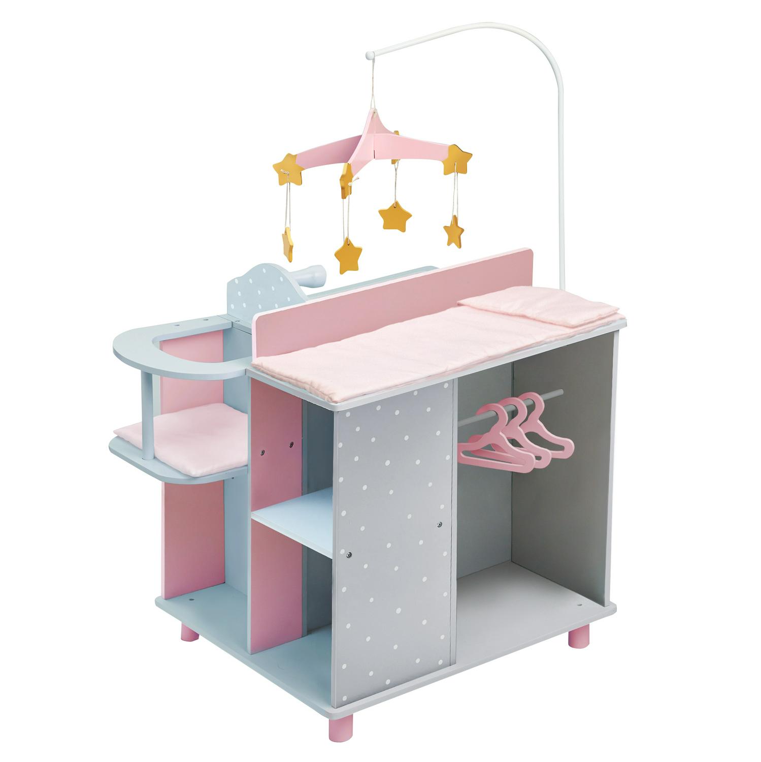 Olivia’s Little World Baby Doll Changing Station with Storage, Gray/Pink, for Kids 3+