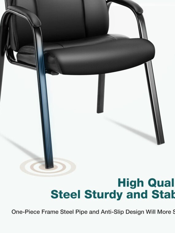 OLIXIS Reception Chairs Set of 4, Ergonomic PU Leather, Black, Metal Frame, Office & Waiting Room