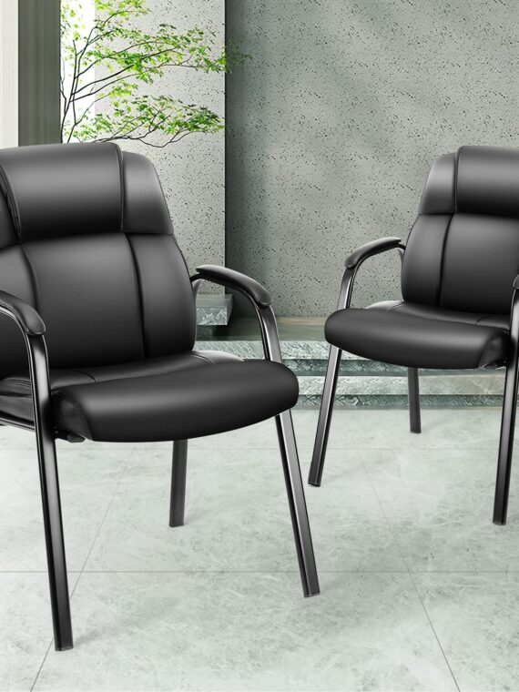 OLIXIS Reception Chairs Set of 4, Ergonomic PU Leather, Black, Metal Frame, Office & Waiting Room