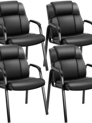 OLIXIS Reception Chairs Set of 4, Ergonomic PU Leather, Black, Metal Frame, Office & Waiting Room