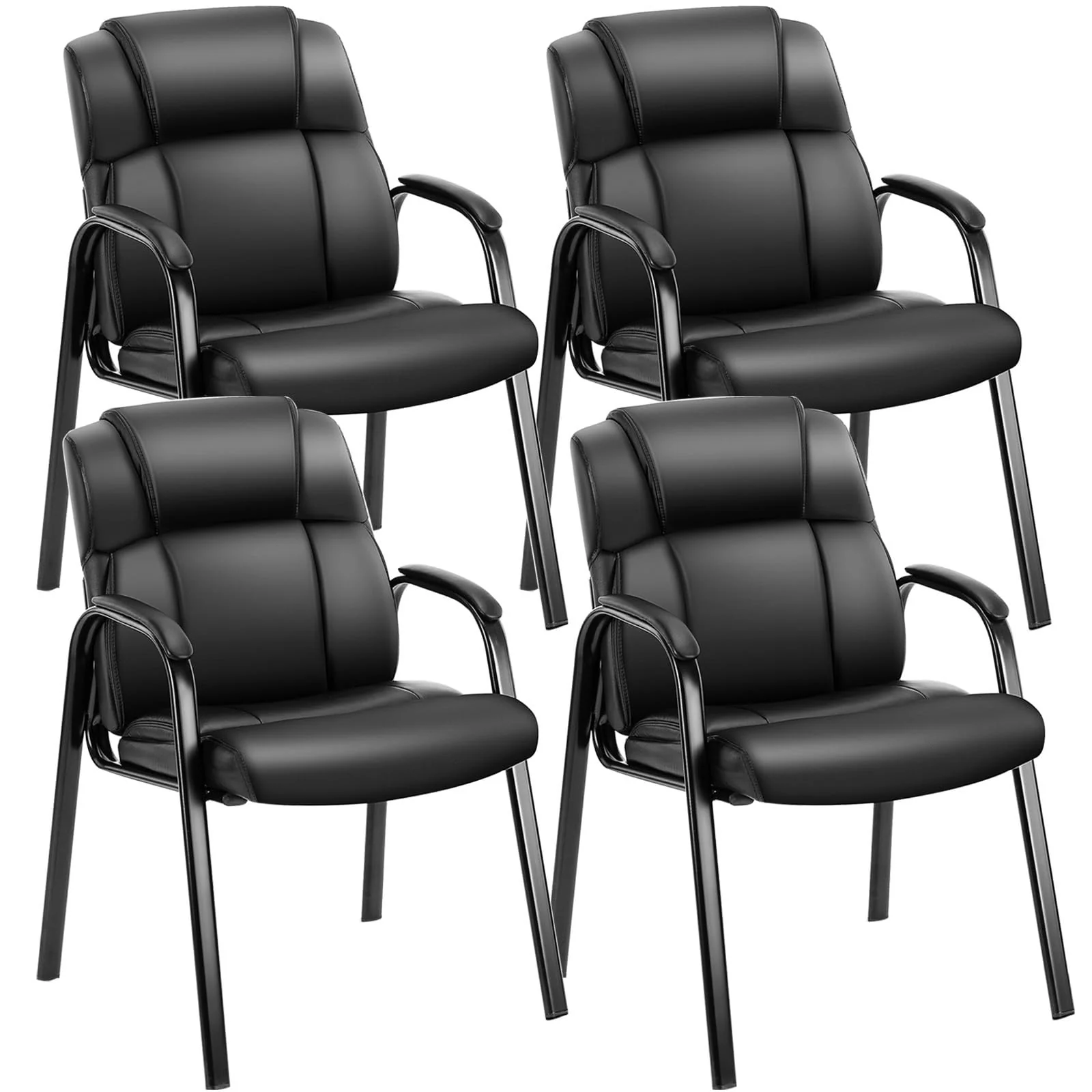 OLIXIS Reception Chairs Set of 4, Ergonomic PU Leather, Black, Metal Frame, Office & Waiting Room