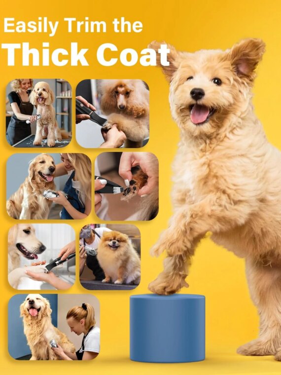 oneisall Dog Grooming Kit with Clippers for Thick Coats, Long Battery, Quiet & Waterproof