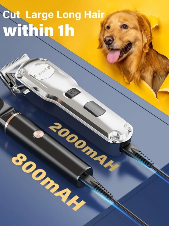 oneisall Dog Grooming Kit with Clippers for Thick Coats, Long Battery, Quiet & Waterproof