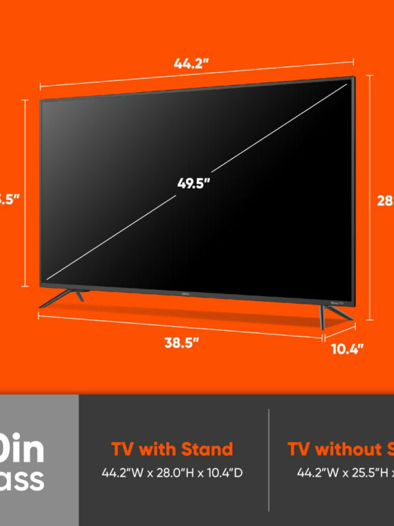 onn. 50" 4K UHD LED Roku Smart TV, HDR, 60Hz, Streaming Compatible, VESA Mount, 3 HDMI Ports