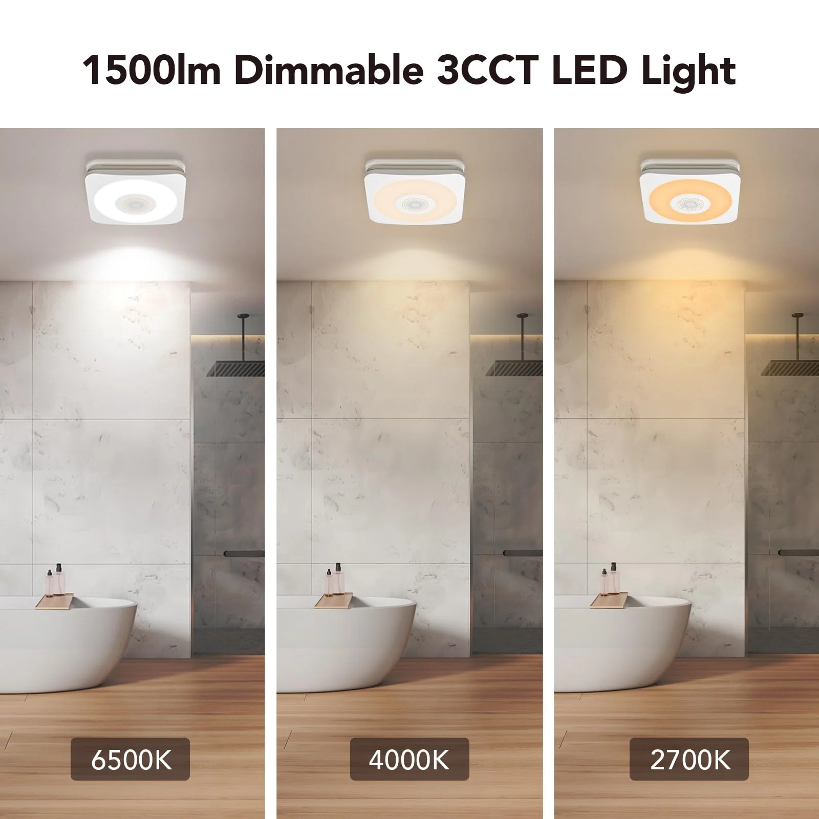 OREiN Bluetooth Bathroom Exhaust Fan with LED Light & Speaker, 110/160 CFM, Adjustable Color Temperature