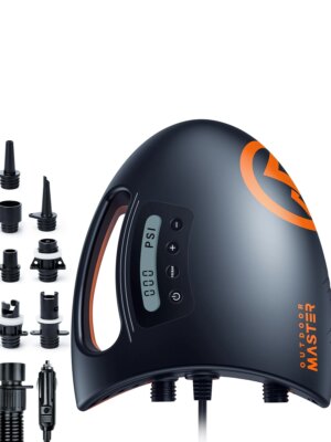 OutdoorMaster Shark 20PSI High Pressure SUP Electric Air Pump with Active Cooling, Dual Stage Inflation, and Digital Display