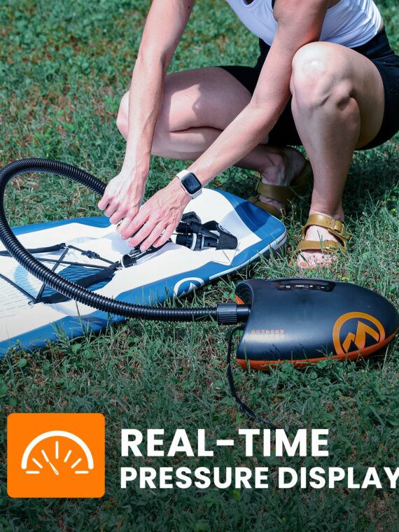 OutdoorMaster Shark 20PSI High Pressure SUP Electric Air Pump with Active Cooling, Dual Stage Inflation, and Digital Display
